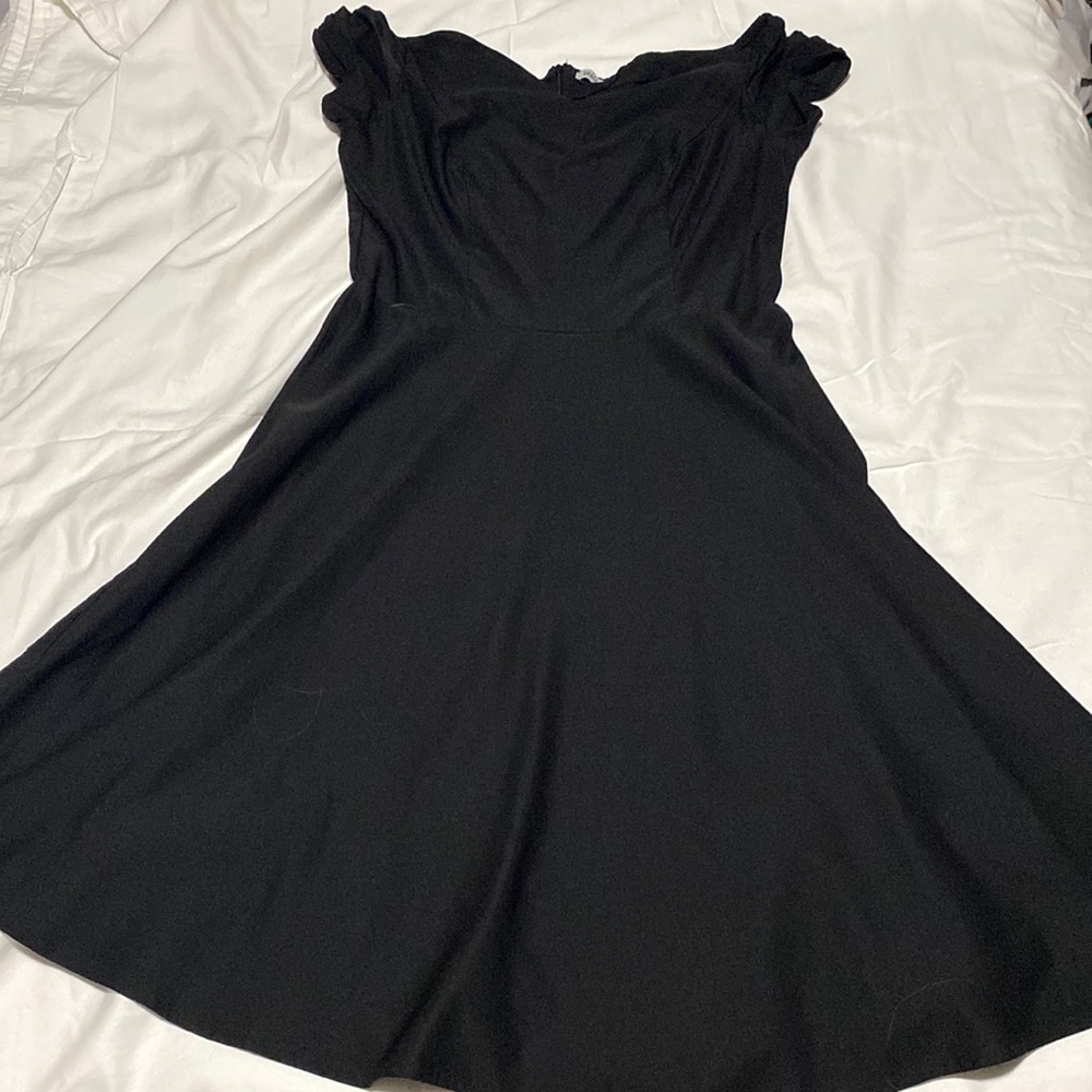 Large women’s black evening dress, flare bottom, slightly off shoulder